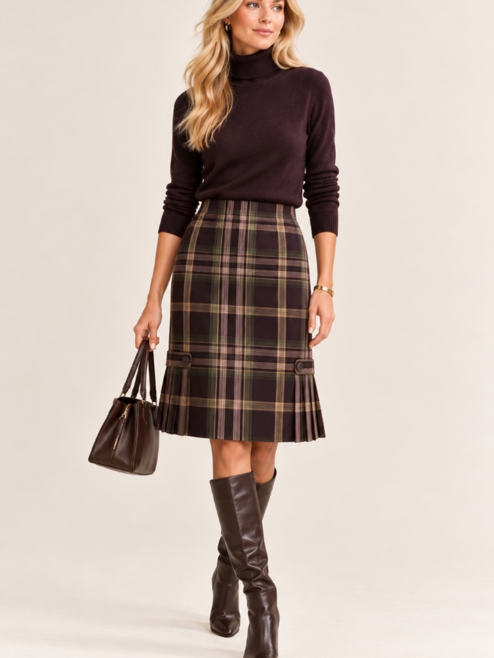 Evelyn Chelsea Plaid Straight Skirt Plum Pudding Multi Knee Length Size 8
